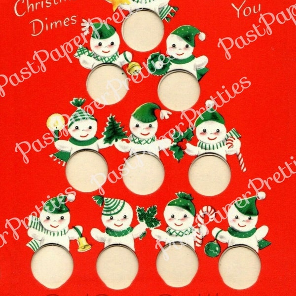 Vintage Printable Christmas Card Snowman Pile Tree Pyramid Coin Card Image Dime Holder PDF Instant Digital Download DIY Money Card