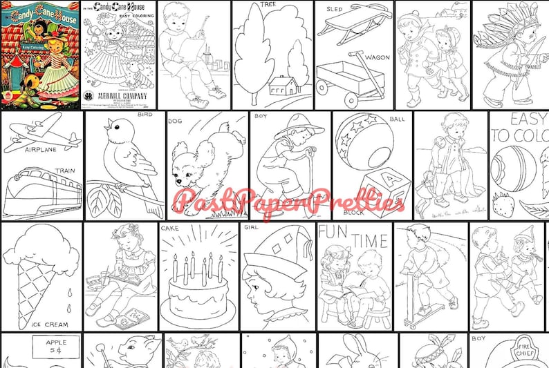 Vintage Christmas Coloring Pages in the Candy Cane House Etsy