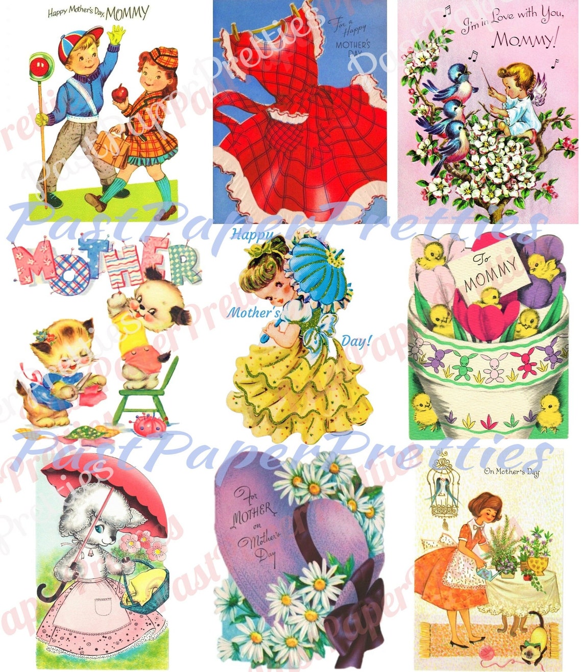 Vintage Printable Retro Happy Mothers Day Card Images Collage - Etsy