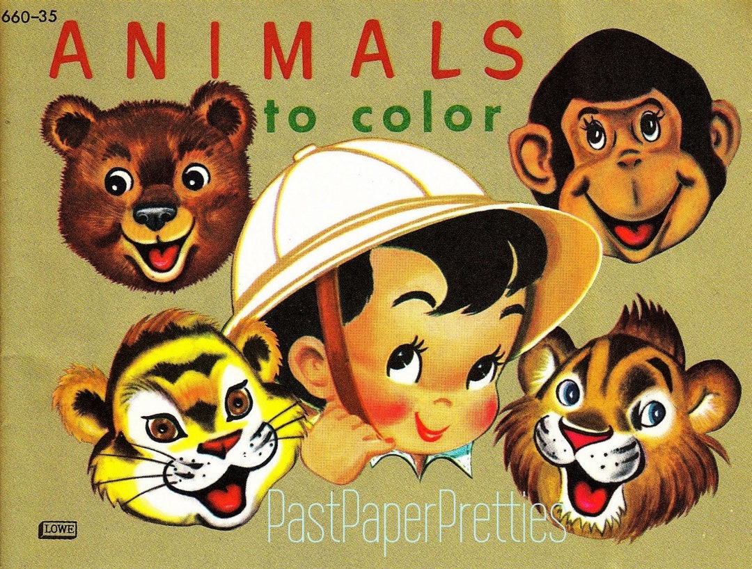 Vintage Printable Coloring Book Pages Animals to Color 1950s PDF Instant Digital Download Wild ...