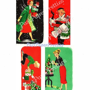 Vintage afdrukbare vakantie huisvrouwen kerstkaart afbeeldingen mooie dames retro huisvrouw uit het midden van de eeuw PDF Instant Digitale Download SET EEN