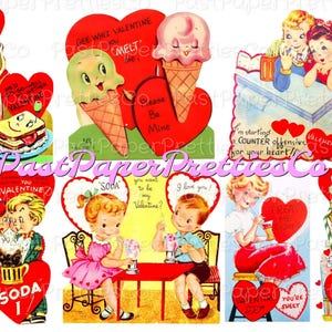 Vintage Retro Soda Shop Eisdiele Valentinstag Karte Collagen druckbare PDF Sofortiger digitaler Download Alle süßen Leckereien Themen