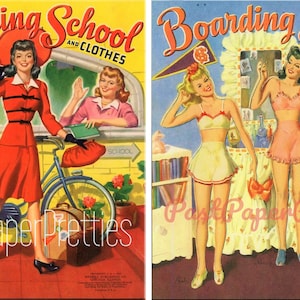 Vintage Paper Dolls Internat Puppen und Kleidung c. 1942 Druckbare PDF Sofortiger digitaler Download 6 hübsche Schulfreundinnen ClipArt