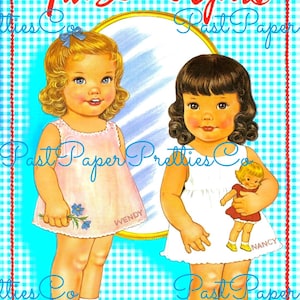 vintage Paper Dolls Deux petites filles v. 1964 Imprimable PDF en téléchargement numérique instantané 2 mignons tout-petits Nancy Wendy Clipart