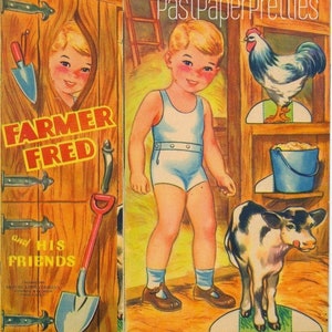 Vintage Paper Dolls boer Fred en zijn vrienden c. 1943 afdrukbare pdf Instant digitale download schattige kleine jongen boerderijdieren illustraties