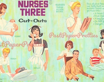 Vintage Paper Dolls Nurses Three Cut-Outs 1963 Printable Instant Digital Download 3 Pretty Hospital Nurses Clip Art