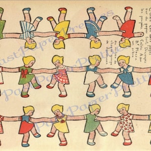 Vintage tanzende französische Mädchen Papierpuppe Saiten Ketten Printable Sofortiger digitaler Download Kitsch niedliche kleine Damen-Clip-Art