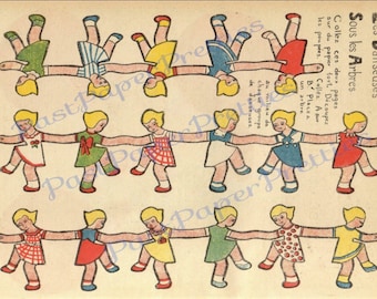 Vintage danse Français filles papier poupée ficelles chaînes Imprimable téléchargement numérique instantané Kitsch mignon petites dames Clip Art