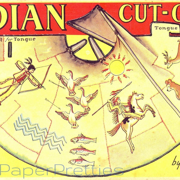 Vintage Paper Dolls Indian Cut Outs c. 1938 Printable PDF Instant Digital Download Native American Ethic Doll Play Set Clip Art