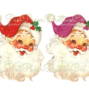 Vintage Natal Imprimível Retro Alegre Sorridente Papai Noel Rosto Vermelho e Roxo Chapéu Clipart Imagem PDF Download Digital Instantâneo JPEG PNG