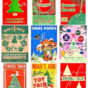Imágenes de cajas de embalaje para decoración navideña vintage imprimibles, estilo Mid Century Mod, descarga digital instantánea en PDF, 300 ppp, imágenes individuales, collages. imagen 3