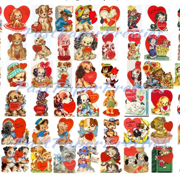 63 Vintage Puppy Dog Valentine Cards ALL Doggie Themed Images Printable PDF Instant Digital Download Kitsch Anthropomorphic Doggie Clip Art