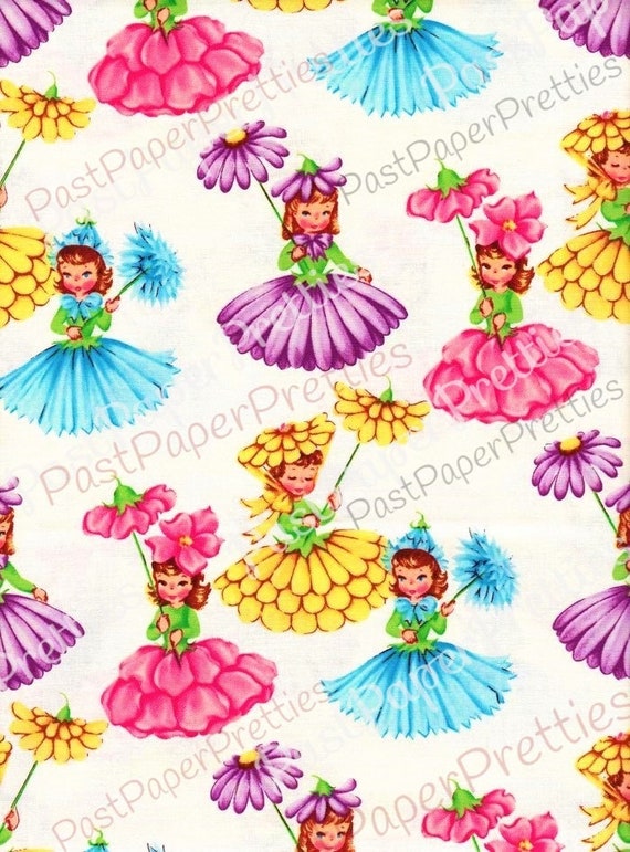 Vintage Printable Gift Wrap Kitsch Parasol Flower Girls Image - Etsy