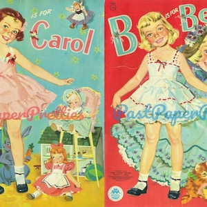 Vintage Paper Dolls B is for Betsy C is for Carol c. 1954 Printable PDF Instant Digital Download 2 Cute Kitsch Girls & Dresses Clip Art