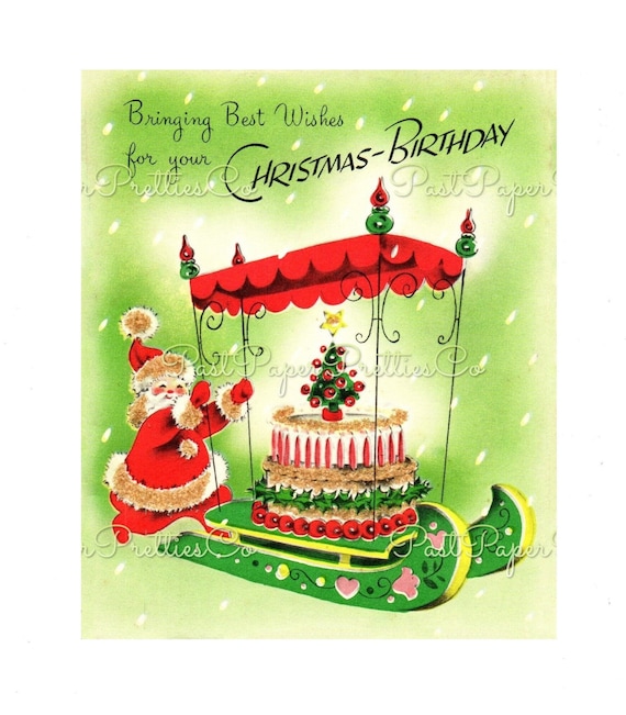 洋書 50years ofChristmasTables Vintage Happy Christmas Birthday Folded Printable Card Santa