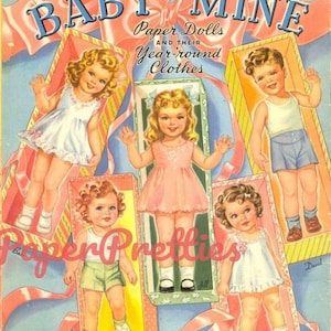 Vintage Baby Mine Paper-poppen en hun kleding het hele jaar door c. 1944 afdrukbare pdf direct digitale download 9 schattige meisjes jongenspoppen illustraties