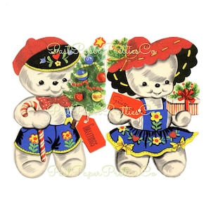 Vintage druckbare niedliche Volkskunst Schneemann Schneefrau Weihnachtskarte Bild PDF Sofortiger digitaler Download Kitsch Schnee Paar Clipart JPEG PNG