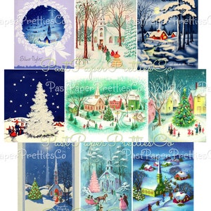 Vintage druckbare Weihnachtsstadt und Kirche Collage Sheet & einzelne Karte Bilder PDF Sofortiger digitaler Download hübsche Feiertage Clipart