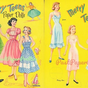 Bonecas de papel vintage Merry Teens c. 1950s PDF para impressão Download digital instantâneo 4 lindas bonecas adolescentes amigas Clip Art