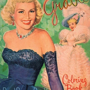 Páginas para colorir vintage para impressão Betty Grable Movie Star 1945 PDF Download digital instantâneo Cute Hollywood Celebrity Starlet 21 páginas