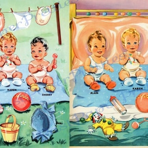 Vintage Paper Dolls Baby Parade c. 1955 Printable PDF Instant Digital Download Kitschy Cute Babies & Outfits  Clip Art