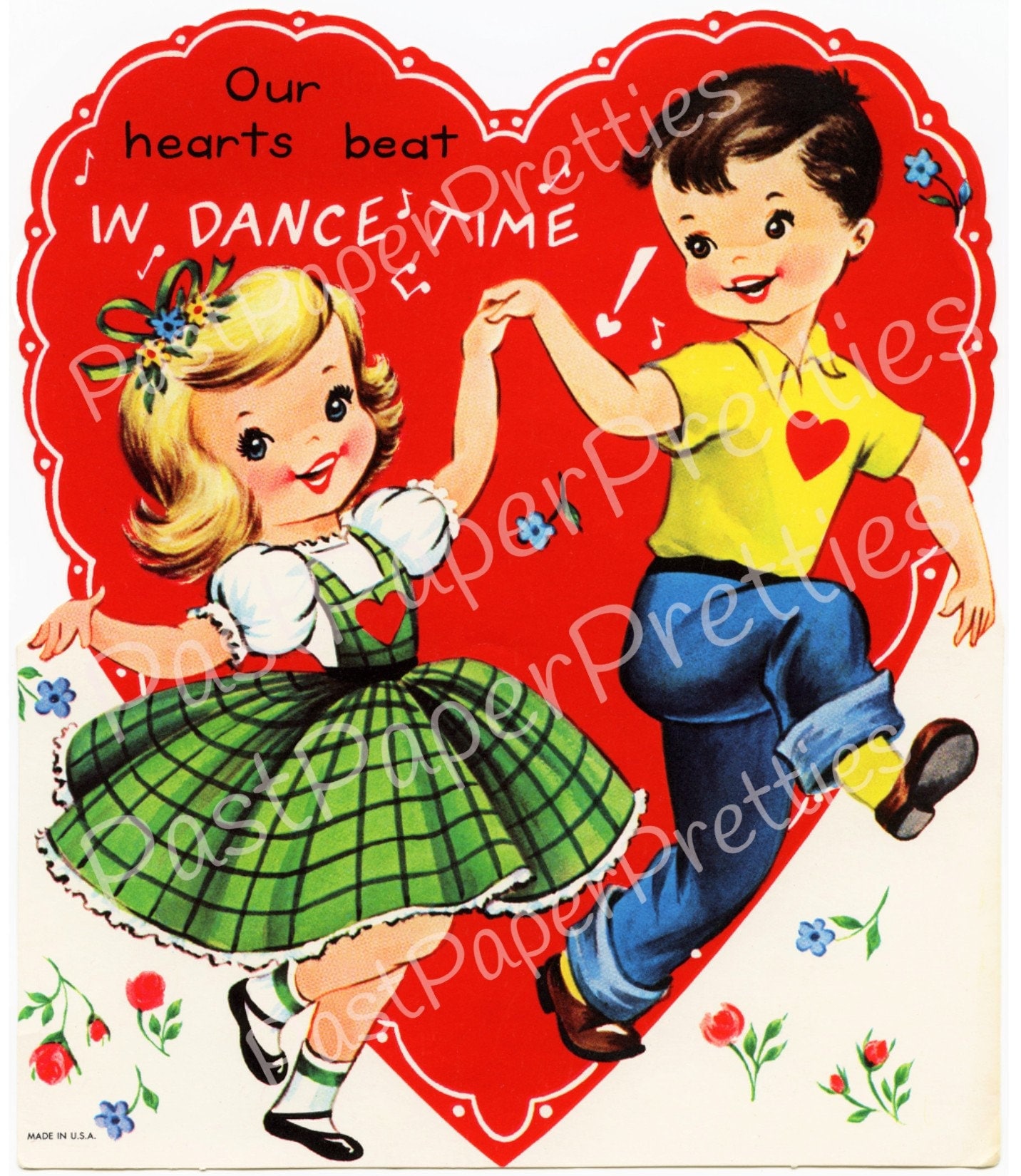 Vintage Printable Valentine Card Image Cute Dancing Girl and Boy