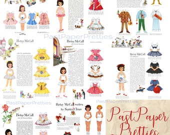 8 Sets Vintage Paper Dolls Betsy McCall Visits and Goes To Collage Sheets c. 1950s - 1960s PDF Printable Digital Instant Digital Download