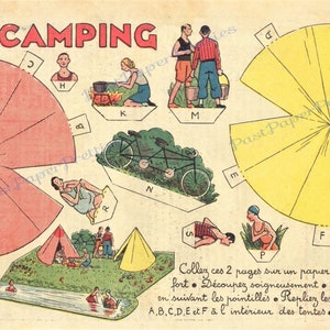 Vintage Camping Szene druckbare Papiermodell Ausschnitte Sofortiger digitaler Download Miniatur Menschen Camping Zelte Diorama 1930er Jahre Papierkunst Bild 2