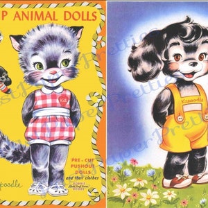 Vintage Paper Dolls Dress-Up Animal Dolls Kit and Kapoodle Kitsch Cat Dog and Clothes Printable PDF Instant Digital Download Kitty and Pup