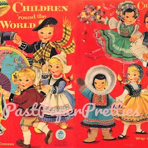 Vintage Paper Dolls Children &#39;Round The World 1955 PDF Instant Digital Download Kitschy Cute International Girls Boys Printable Clip Art