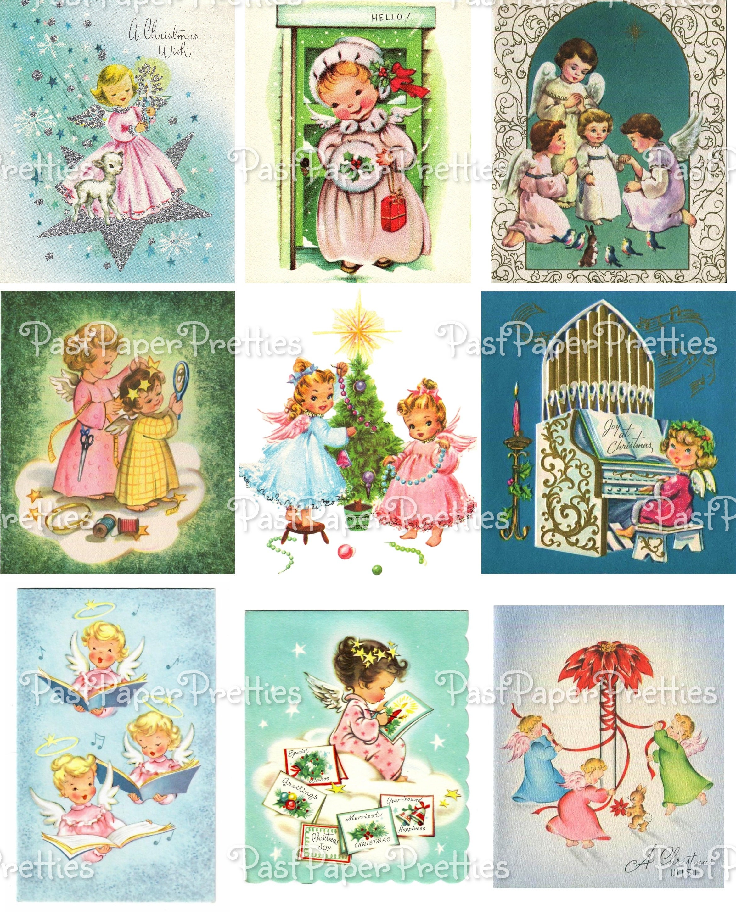 Angel Collection Sheets Vintage Printable Christmas Angels Collage Sheets Cute Pink - Etsy