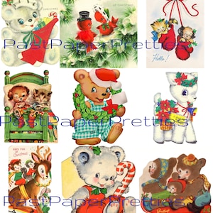 54 Vintage druckbare Weihnachtskarten Urlaub Menagerie Collage Collection SET 1 ALLE Mid Century Tiere Bilder PDF Sofortiger digitaler Download