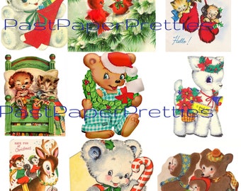 Vintage Printable Christmas Card Holiday Menagerie Collage Collection SET 1 Mid Century Animal Themed Images PDF Instant Digital Download
