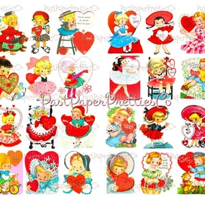 48 cartes vintage pour filles girly mignonnes Saint Valentin feuilles de collage rétro PDF imprimable Téléchargement numérique instantané TOUS les cliparts adorables petites dames