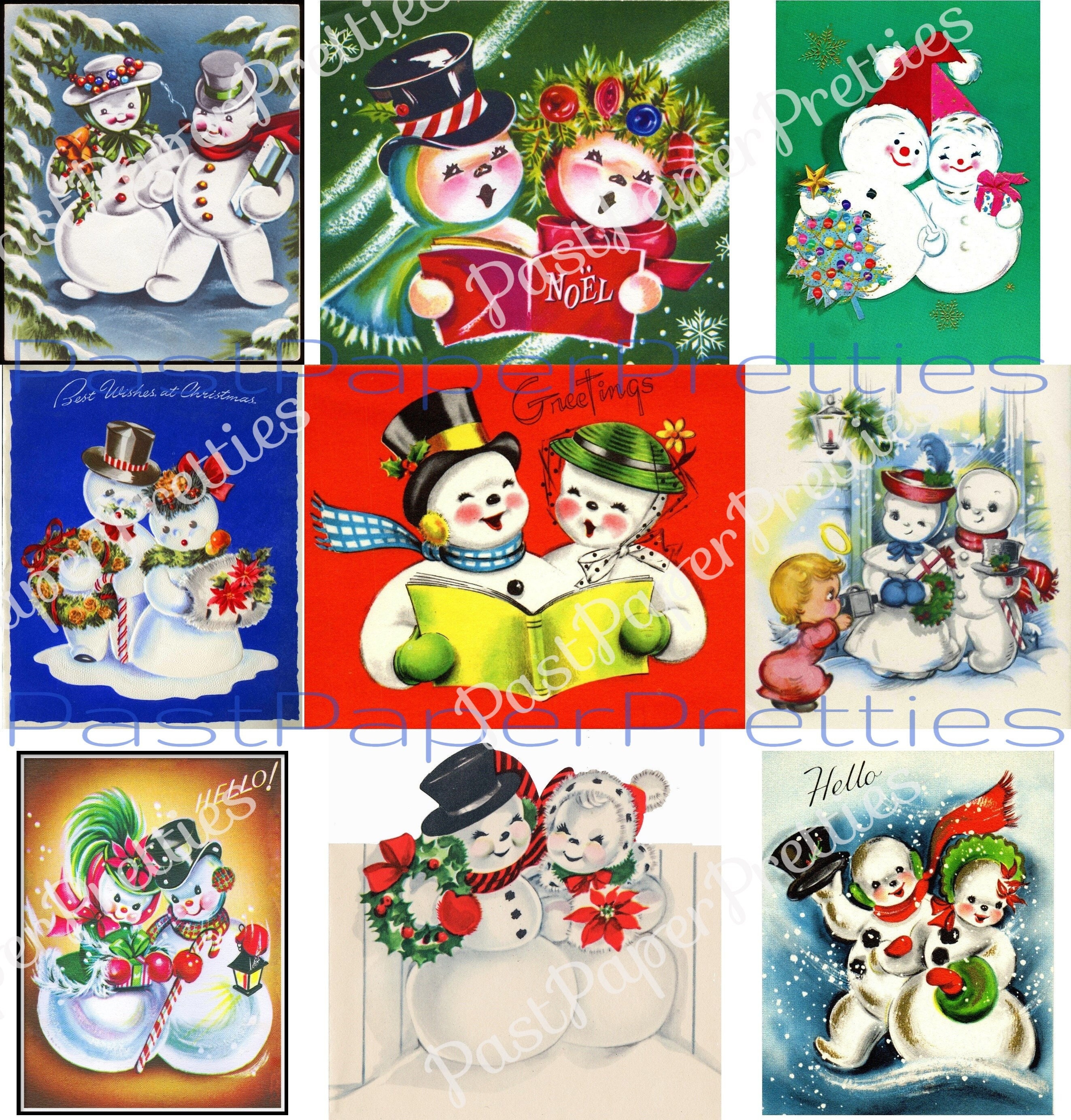 Round 1.313 Inch Images for 1 Inch Buttons Digital Collage Sheet Snowman  Christmas New Year Vintage Printable Original 368 (Instant Download) 