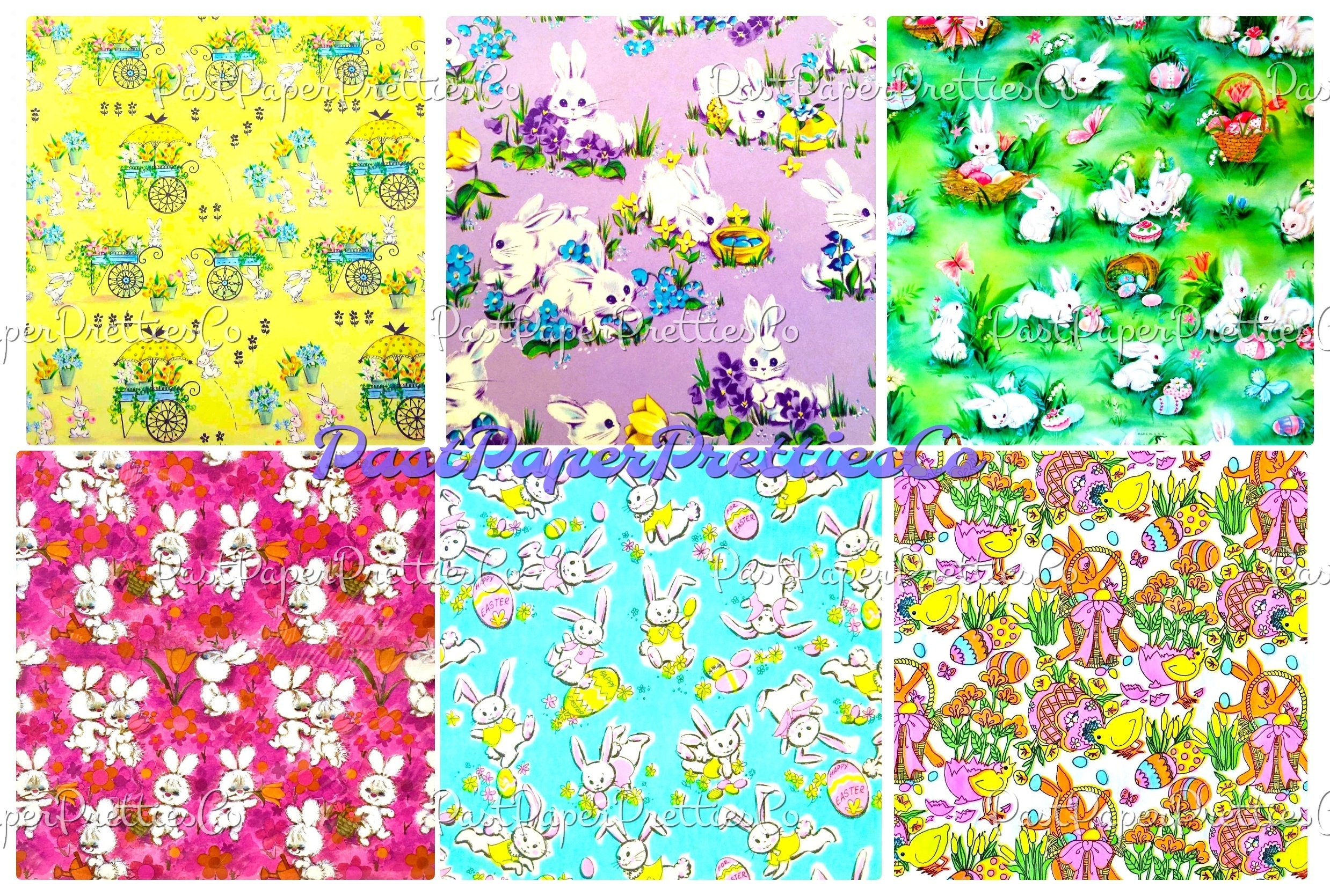 Vintage Printable Easter Gift Wrap 6 Pack Designs Retro Springtime ...