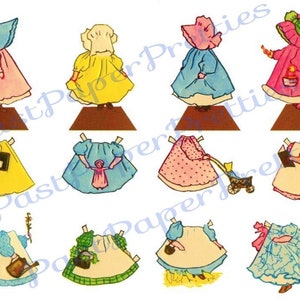Vintage Printable Sunbonnet Sue Paper Dolls Adesivos Colagem Sue Instant Digital Download Kitsch Little Country Prairie Ladies Clip Art