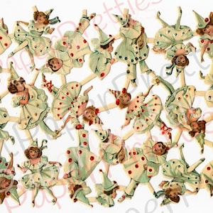 Vintage antike viktorianische tanzende Kinder Party Clowns druckbare Papierschnipsel Collage Sheet Sofortiger digitaler Download 1920er Jahre deutsche Die Schnitte