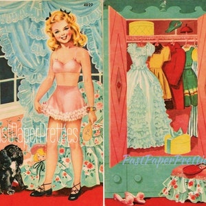 Bonecas de papel vintage Trudy na adolescência c. 1943 PDF para impressão Download digital instantâneo Linda garota adolescente kitsch fofa e clipe de guarda-roupa