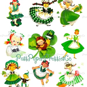 Vintage Happy St. Patricks Day Pretty Irish Girls Lasses Collage Sheet Images Printable PDF Instant Digital Download Cute Cailíns Colleens