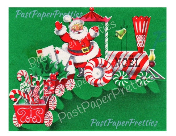 クリスマスタンブリングピクシー　サンタガール　1960年代　ヴィンテージ ヴィンテージ印刷可能なサンタクロースキャンディケイン急行列車