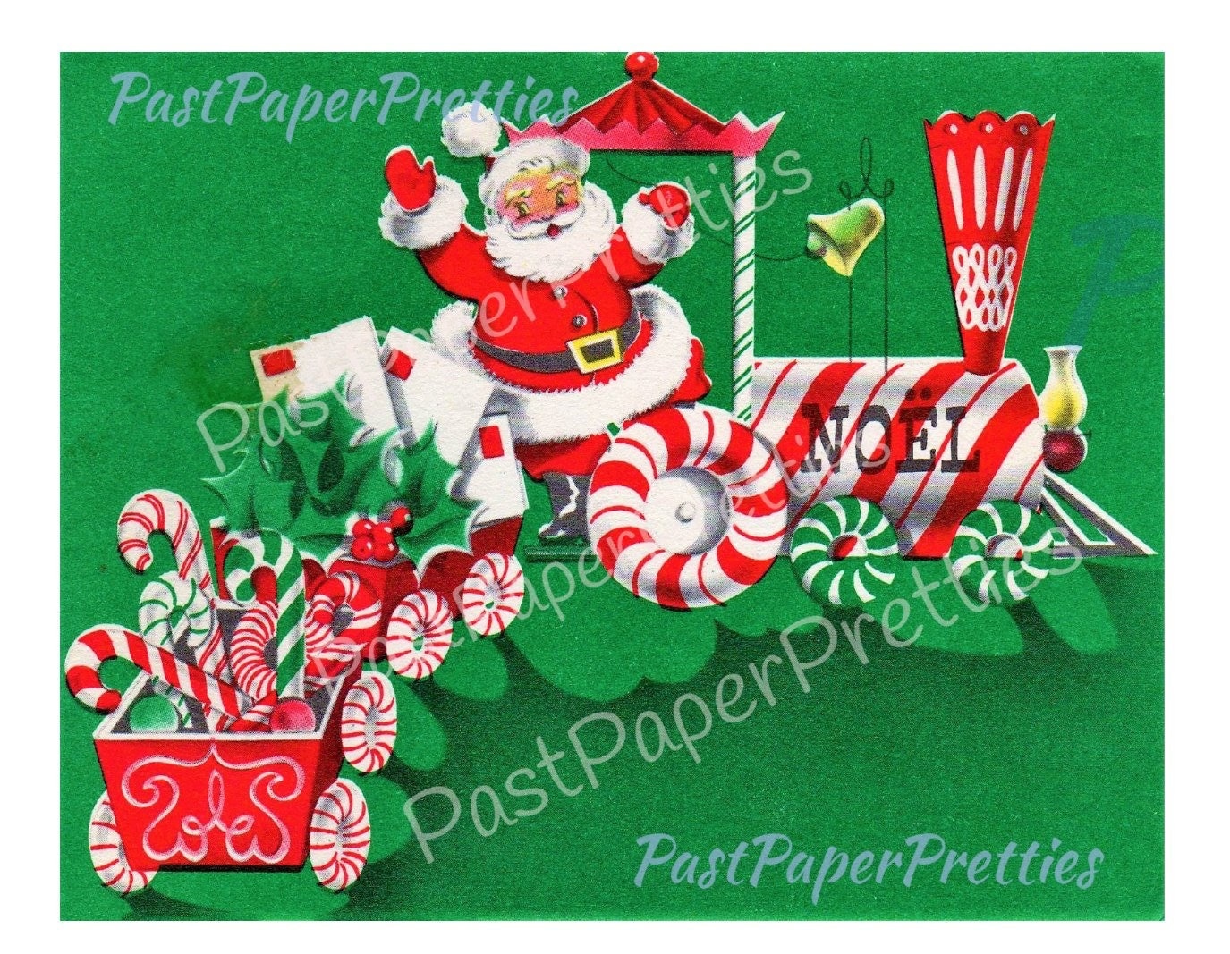 Vintage Printable Santa Claus Candy Cane Express Train Etsy