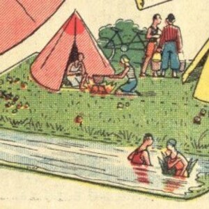 Vintage Camping Szene druckbare Papiermodell Ausschnitte Sofortiger digitaler Download Miniatur Menschen Camping Zelte Diorama 1930er Jahre Papierkunst Bild 3