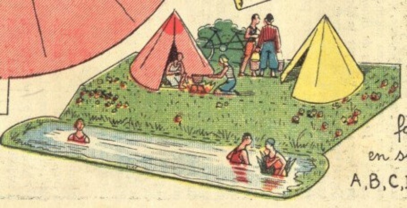 Vintage Camping Szene druckbare Papiermodell Ausschnitte Sofortiger digitaler Download Miniatur Menschen Camping Zelte Diorama 1930er Jahre Papierkunst Bild 3
