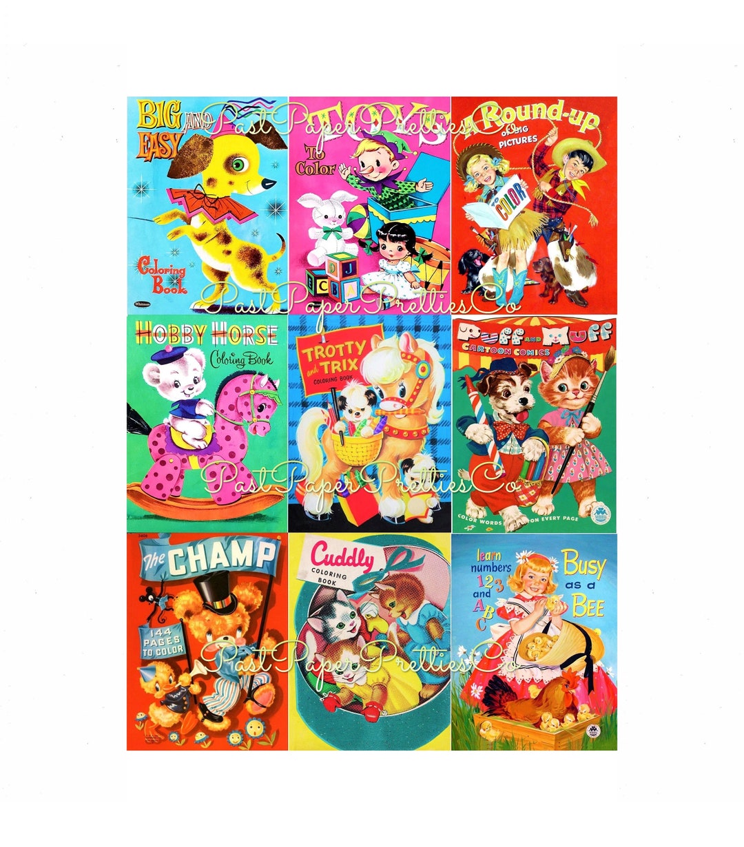 Vintage Printable Retro Cute Childrens Coloring Book Covers Images ATC ...