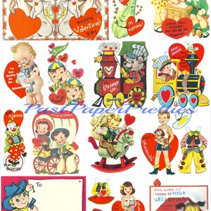 180 Vintage do druku POJEDYNCZYCH kartek walentynkowych, urocze retro dzieci, zwierzęta, obrazy z lat 60. i 70. XX wieku, natychmiastowe pobieranie cyfrowe, pieczęcie, koperty, 300 dpi zdjęcie 4