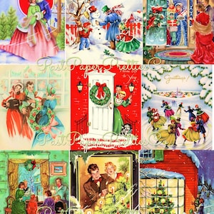Vintage druckbare viktorianische Dickenson Weihnachtskarte Collage Sheets alte Timey Bilder PDF Sofortiger digitaler Download fröhlich Urlaub Clipart