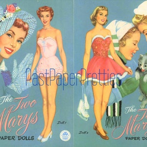 Bonecas de papel vintage The Two Marys 1950 PDF para impressão Download digital instantâneo 4 bonecas irmãs mais velhas e mais novas Irmãos MCM Clip Art