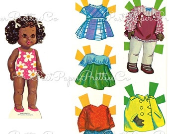 Vintage Paper Dolls Baby Nancy African American Doll c. 1971 Printable PDF Instant Digital Download Cute Black Girl Retro Childhood Toy