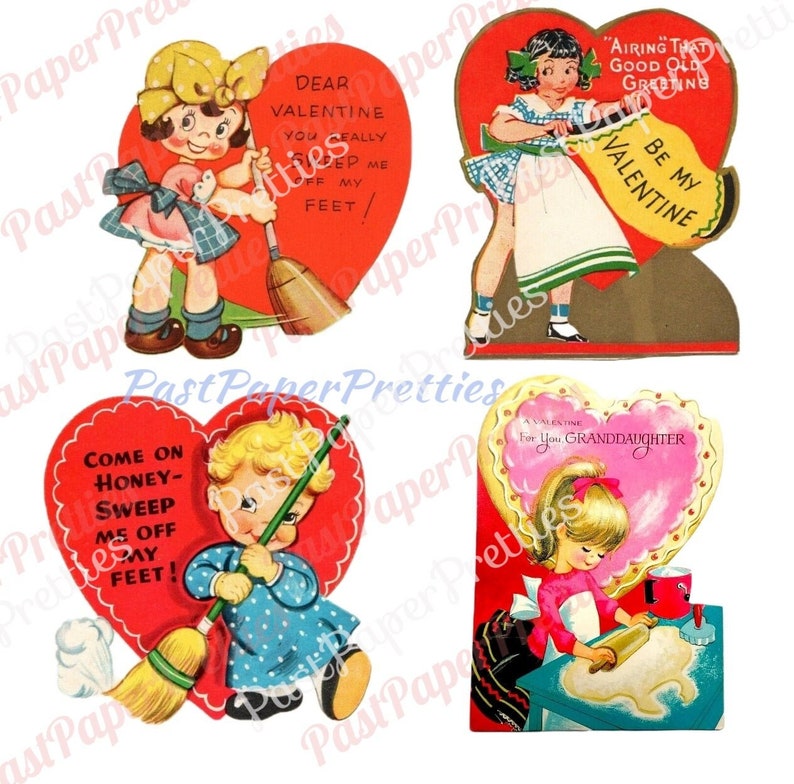 Vintage Retro Little Homemaker Themed Valentine Cards Cooking Cleaning Washing Collage Sheets Printable PDF Instant Digital Download image 4